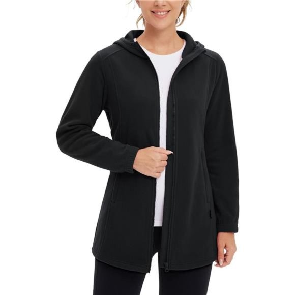 Women's Long Fleece Jacket Full Zip Polar Fleece Hoodie Soft Lightweight - Picture 1 of 7